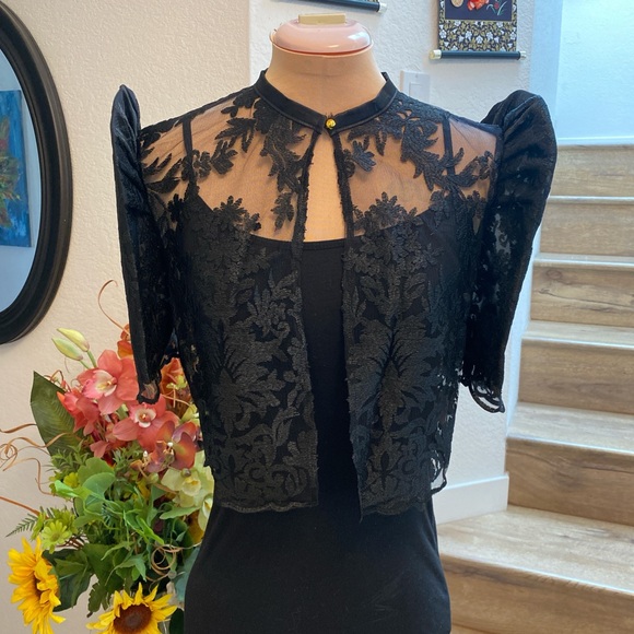 Black Sheer Lace Filipiniana Bolero Top - Picture 6 of 8